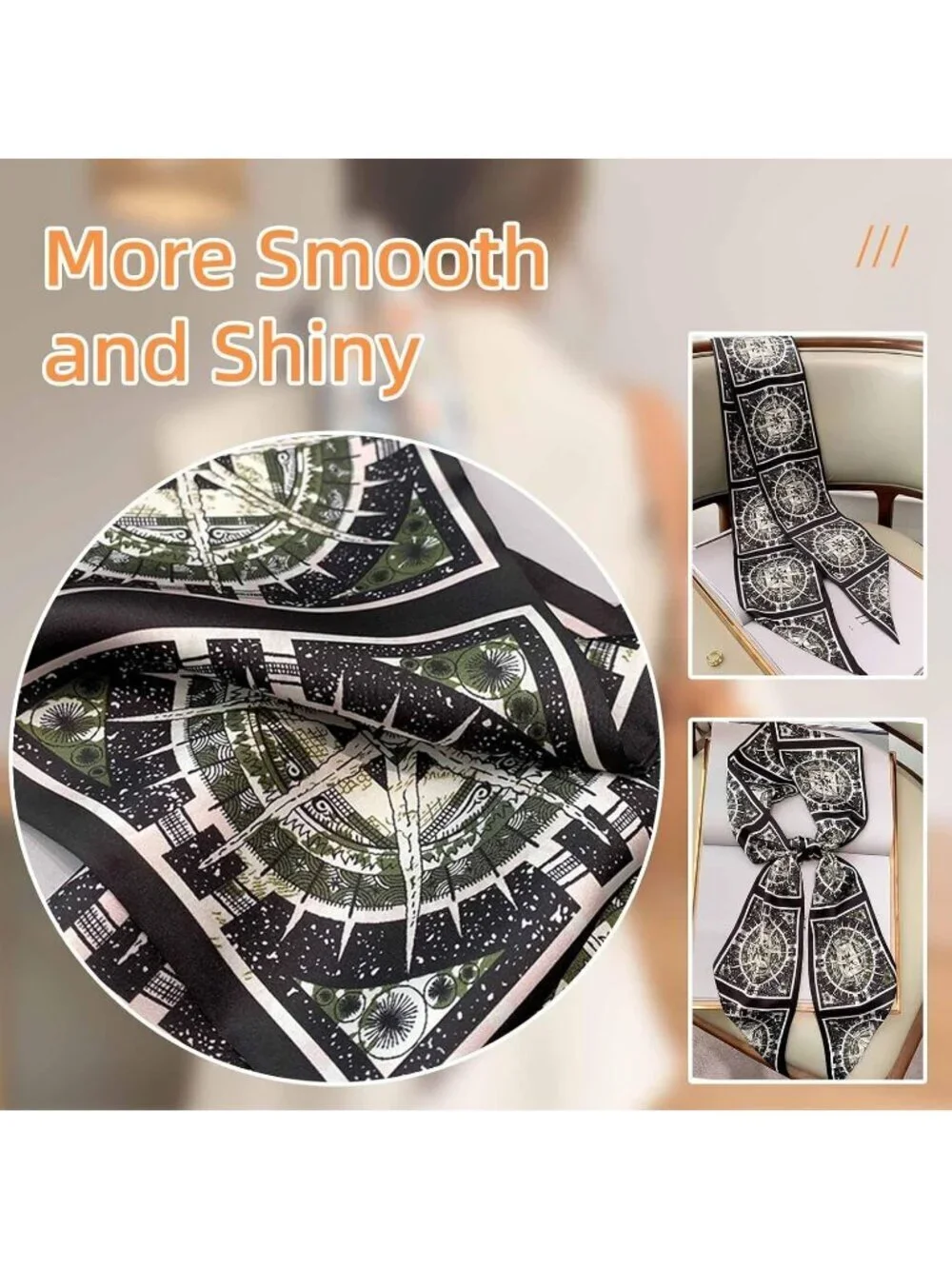 Women's Black Campuss Stylish Satin Headscarf Wrap Lightweight Scarves Scarf